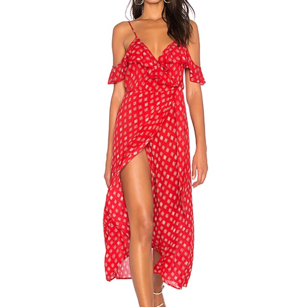 Band of gypsies wrap maxi skirt. Red and ivory.